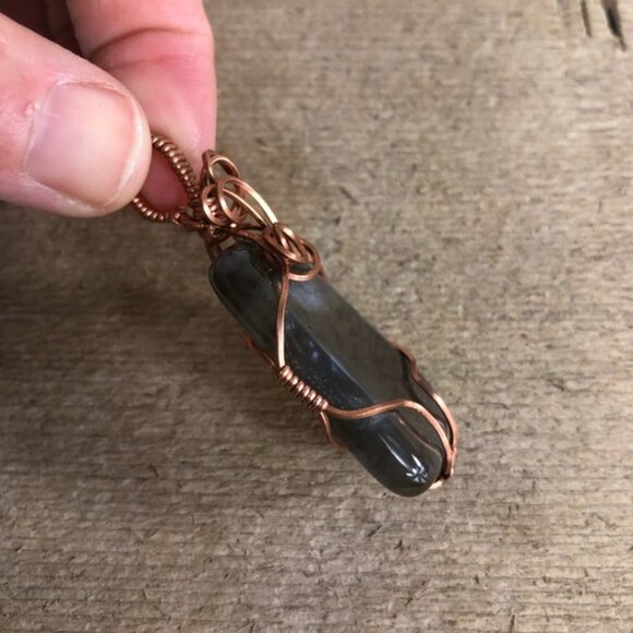 Smoky Wire Wrapped Agate Pendant - Picture 3 of 5